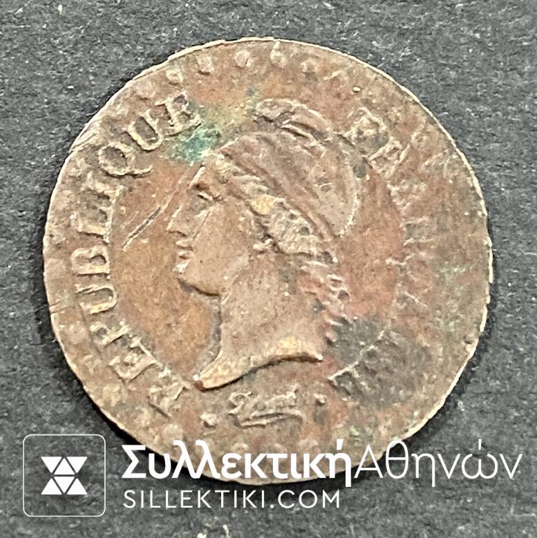 FRANCE 1 Centime 1797-98 VF+